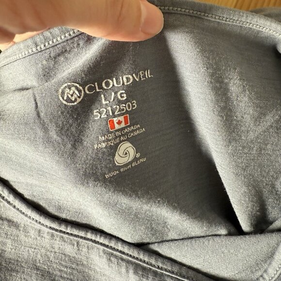 Cloudveil Women's Merino Wool Blend Baselayer Grey Long Sleeve SMALL HOLE size L - Picture 5 of 12